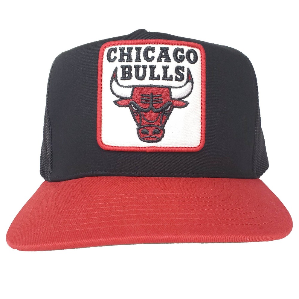 Chicago Bulls Mitchell & Ness NBA Trucker Hat Cap Embroidery Patch Black Red New